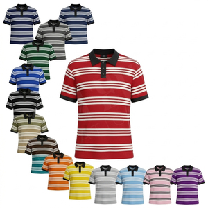 Polo rayé imprimé personnalisé à manches courtes en mélange de coton respirant, coupe ajustée, col polo, style décontracté et tendance pour l'été - Product Image 1