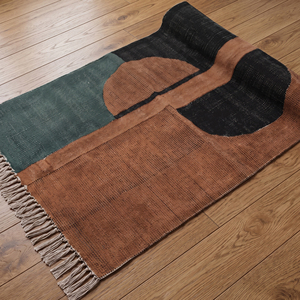Handcrafted Cotton Bohemian Washable <b>Anti</b>-<b>Slip</b> Eco-Friendly Pet Friendly Thin Block Print Flat Weave Floor <b>Mat</b> NYKO MART Living - Product Image 6
