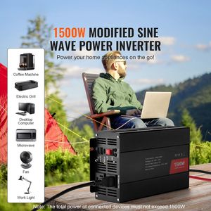 Inverter di Potenza da 1500W DC 12V a AC 120V con 2 Prese AC, 2 USB e 1 Porta Type C, Protezione da Sovratensione, 15V, 6 Fusibili di Riserva - Product Image 2