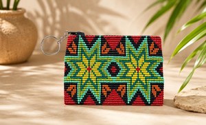 Porte-monnaie porte-clés tournesol perlé fait main – Perles de rocaille florales vibrantes - Product Image 2