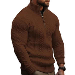 Pull en maille pour homme à col montant zippé, en laine et acrylique, épais, anti-boulochage, à manches longues, couleur unie, idéal pour l'hiver - Product Image 4