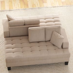 Set Chaise Longue Imbottito a 2 Pezzi con Tessuto Texturizzato Include 2 Cuscini Decorativi per Soggiorno o Camera da Letto - Product Image 2