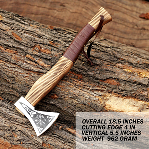 Hache Viking en acier industriel à haute teneur en carbone, manche en bois de frêne personnalisé OEM, hache à barbe, étui en cuir - Product Image 1