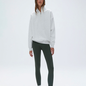 Sweat-shirt oversize pour femme avec demi-fermeture éclair, en molleton de coton, à épaules tombantes, de haute qualité - Product Image 1