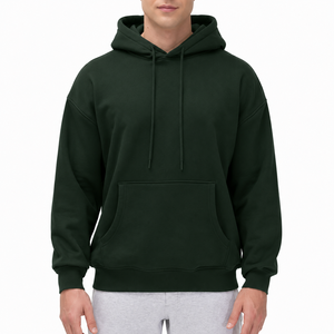 Sudadera con Capucha Premium Verde Oscuro, Gruesa, Ecológica, Impermeable, con Logotipo Personalizado, Oversize, de Algodón, Unisex, con Bolsillo Canguro, OEM - Product Image 2