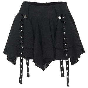 New Arrival Gothic Punk Black A-Line <b>Mini</b> Skirt with Eyelet Belt Straps Asymmetrical Irregular Hem Skirt for Women's - Product Image 1