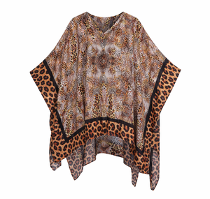 Vestido Kaftán Mini de Playa Bohemio Ecológico de Satén Viscosa Estampado con Cuello en V Transpirable Asimétrico - Product Image 2