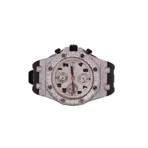 Reloj cronógrafo de lujo de acero inoxidable para hombre, bisel de diamantes, esfera analógica, cristal de zafiro, correa de caucho de 42 mm - Product Image 1