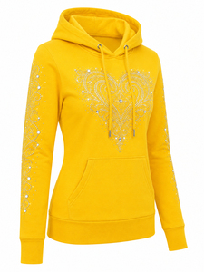 Sudadera con capucha y cremallera con logo frontal de diamantes de imitación, transpirable, con cristales brillantes, manga larga, informal, suave y cálida, tipo chaqueta de verano - Product Image 4