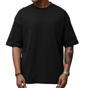 Men's Loose Fit Boxy T-Shirt • <b>Aesthetic</b> Streetwear Drop Shoulder Tee • Plain Solid Casual Jet Black Oversized <b>Top</b> - Product Image 3