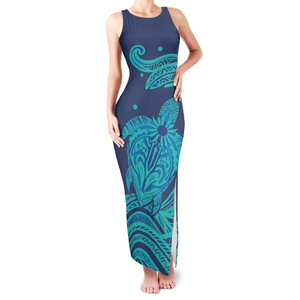 Robe maxi à imprimé hawaïen sans manches, col rond, coupe évasée, robe d'été pour les vacances à la plage, robe pour femmes, OEM personnalisé - Product Image 4