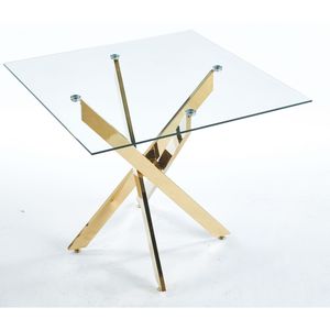 Modern <b>Square</b> <b>Dining</b> <b>Table</b> with Cross Metal Leg Tempered <b>Glass</b> Space Saving for Kitchen & Living Room Chrome Legs - Product Image 1