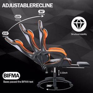 Sedia da Gaming Ergonomica per Adulti con Poggiapiedi in Pelle PU, Supporto Lombare, Sedia da Gioco O - Product Image 4