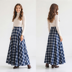 Plaid Maxi <b>Skirt</b> Women High Waist A-Line Flannel Floor-Length <b>Skirt</b> Autumn Soft Woolen Fabric <b>Skirt</b> Comfort Fit Casual <b>Skirts</b> - Product Image 4