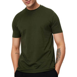 T-shirt en coton tricoté sur mesure pour homme, streetwear vert olive, fabricant OEM, usine de Sialkot, décontracté, uni, respirant - Product Image 1