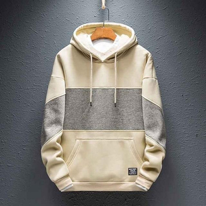 Sudadera con Capucha de Estilo Único, Algodón y Felpa, Corte Regular, Informal, para Otoño, en Beige, Marrón y Gris, Sudaderas con Capucha para Hombre - Product Image 3