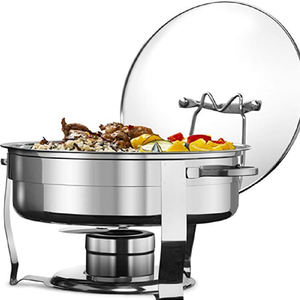 Buffet moderne à plateau en verre rond avec un porte-carburant robuste. Gardez les aliments au chaud avec style, disponibles à prix de gros. - Product Image 1
