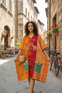 Buy Best Quality Handmade Cotton Embroidery Kantha Cotton Vintage <b>Kaftan</b> For women - Product Image 4