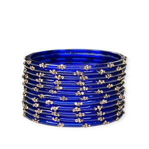 กำไลข้อมือแก้วสีน้ำเงินรอยัลเรนดรอปแบบแคชเมียร์ ประดับมุกเทียมชุบทอง ชุดงานแต่งงานพรีเมียมสำหรับผู้หญิง - Product Image 2