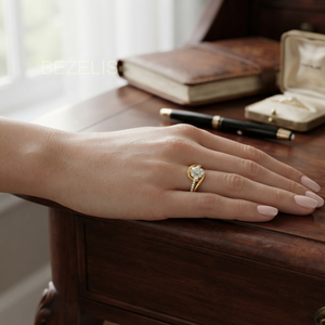 Anillo de oro rosa con halo de diamantes cultivados en laboratorio y accesorios de tallo lateral extendido, joyería de alta moda brillante, regalos. - Product Image 5