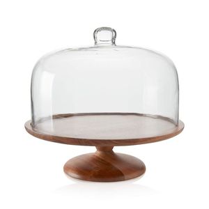 Custom Round Wood <b>Cake</b> <b>Stand</b> Handmade with glass lid Pedestal Dessert Display for Wedding Birthday Party Table for hotel - Product Image 1