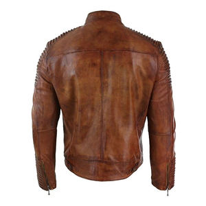 Chaqueta de Motero para Hombre, 100% Cuero Genuino de Piel de Oveja, Color Marrón Dean, con Cierre, Forro Acolchado y Bolsillos Interiores y Exteriores - Product Image 2