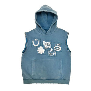 Sweat-shirt sans manches à capuche pour femme avec patchs brodés, style décontracté, tricot en coton, vêtements d'automne - Product Image 1