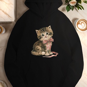 Sudaderas informales mujer ilustración gatito caprichoso lazo - Product Image 2