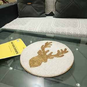 Plateau à perles blanc et marron, motif bois de cerf, rustique, en verre, écologique, multi-usage, réutilisable, de luxe, pour dîner de Noël - Product Image 3