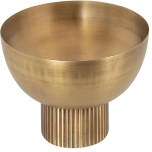 Elegante tazón de servir de metal dorado con una sofisticada base de columna acanalada. Disponible a precios de mayorista para un estilo de alta gama. - Product Image 1