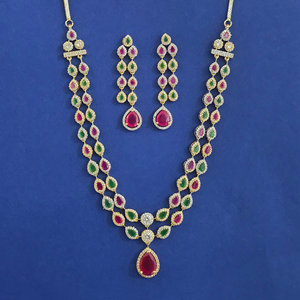 Artificial Fashion Jewellery Wholesalers in India American Diamond 2 Line Necklace With 2 Tone Plating 439553 - Product Image 2
