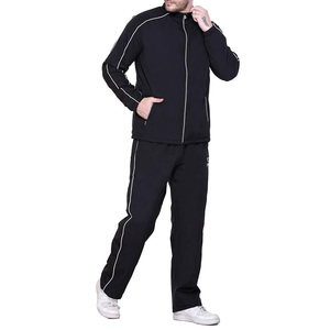 <b>Men's</b> Black Hooded Zip-Up <b>Track</b> <b>Jacket</b> With White Trim Side Pockets Breathable Sporty Fit Regular Full Sleeve Autumn Wear - Product Image 2