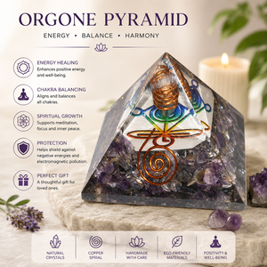 Handmade Amethyst <b>Orgonite</b> <b>Pyramid</b> Crystal Healing Stones Feng Shui Style EMF Protection Reiki Chakra Balancing For Decoration - Product Image 1