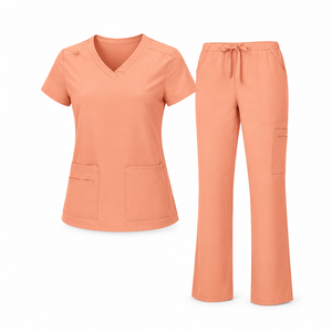 Conjunto de Uniforme Médico Rosa Polvoriento para Mujer, Blusa con Cuello en V y Manga Corta con Bolsillos, Pantalones con Cordón, Uniforme de Enfermería para Hospital y Clínica - Product Image 5