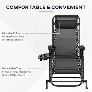 2 Pcs Black Outdoor Folding <b>Zero</b> <b>Gravity</b> Rocking <b>Chair</b> with Pillow Cup and Phone Holder for Fishing - Product Image 5
