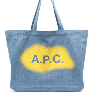 Bolso Tote Moderno de Alta Calidad con Diseño de Impresión Amarilla para Mujer, Bolso de Hombro para Viajes y Compras con Lona de Algodón Azul Vaquero - Product Image 1