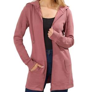 Sweat-shirt à capuche long zippé personnalisé pour femme en molleton de coton, coupe oversize, fournisseur OEM, vente en gros, usine en vrac - Product Image 2