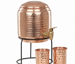 Fontaine à eau en cuivre haut de gamme avec couvercle, distributeur de boissons moderne en métal pour la maison et la cuisine, accent de table - Product Image 3