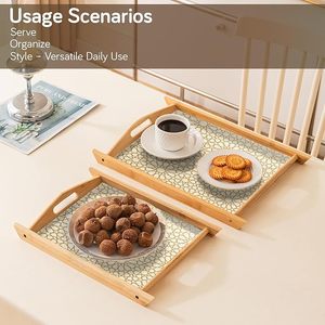 Bandeja de Servir Decorativa Moderna de Bambú con Asas, Diseño Floral, para Exhibir Bebidas y Frutas en la Mesa de Comedor - Product Image 2