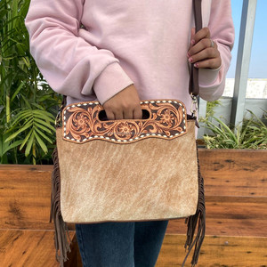 Custom Luxury Hand Tooled Cowhide Leather Fringe Crossbody Bag Manufacturer Genuine Leather Women's Top Handle Shoulder <b>Handbags</b> - Product Image 2