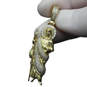 Colgante de Moissanita Personalizado con Temática de San Judas, Chapado en Oro de 14K, Plata de Ley 925, Estilo Hip Hop, Unisex, Regalo Religioso para Ceremonias, con Cadena - Product Image 3