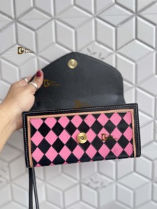 Nuevo Estuche para Teléfono Tipo Clutch de Cuero Estilo Occidental, Hecho a Mano, con Diseño a Cuadros Rosa, Cartera Vintage de Cuero Genuino para Mujer - Product Image 4