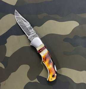 Cuchillo de Bolsillo Plegable de Acero de Damasco de Alta Calidad, con Mango de Hueso Industrial, Personalizado, de Alta Calidad y Más Vendido - Product Image 2