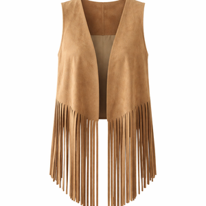 Cape en daim à franges personnalisée en gros |   Fabricant OEM et fournisseur de commandes en gros pour les gilets pour femmes - Product Image 1