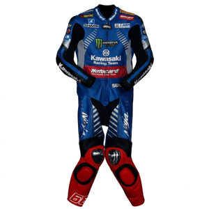 ชุดแข่งรถมอเตอร์ไซค์หนังแท้แบบคัสตอมฟิต ยี่ห้อ Tom Sykes Rawasaki รุ่น Kangaroo/Cowhide  แบบเย็บสามชั้น สำหรับมืออาชีพ  ชุดจั๊มสูทแบบชิ้นเดียว/Traje - Product Image 1