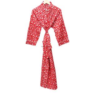 Robe longue pour femme à imprimé floral rouge, col en V, manches trois quarts, longueur complète, vêtements de nuit décontractés, 100% coton tricoté, été - Product Image 5