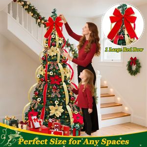 6 Ft Pre-Decorated Pop up Christmas Tree 200 Warm White LED <b>Lights</b> 8 Modes Timer for UL Plug-in 1 Minute <b>Pull</b> Collar - Product Image 6