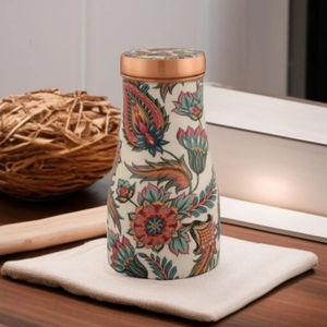Handmade Meena Print Copper <b>Water</b> Bottle Jar Traditional Pure Copper <b>Water</b> Storage <b>Container</b> For Healthy Hydration - Product Image 2
