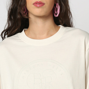 Camiseta Personalizada con Bordado para Mujer, Algodón Premium, Estilo Casual Holgado, Moda Urbana, para Uso Diario de Verano - Product Image 3
