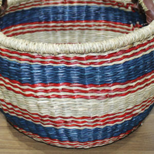 Colorful Seagrass Market Basket Handmade with Leather <b>Wrapped</b> Handle - Product Image 3